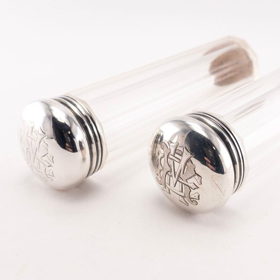 英国製 1904年 シルバー925 ガラス アンティーク 瓶 ジャー 小物入れ