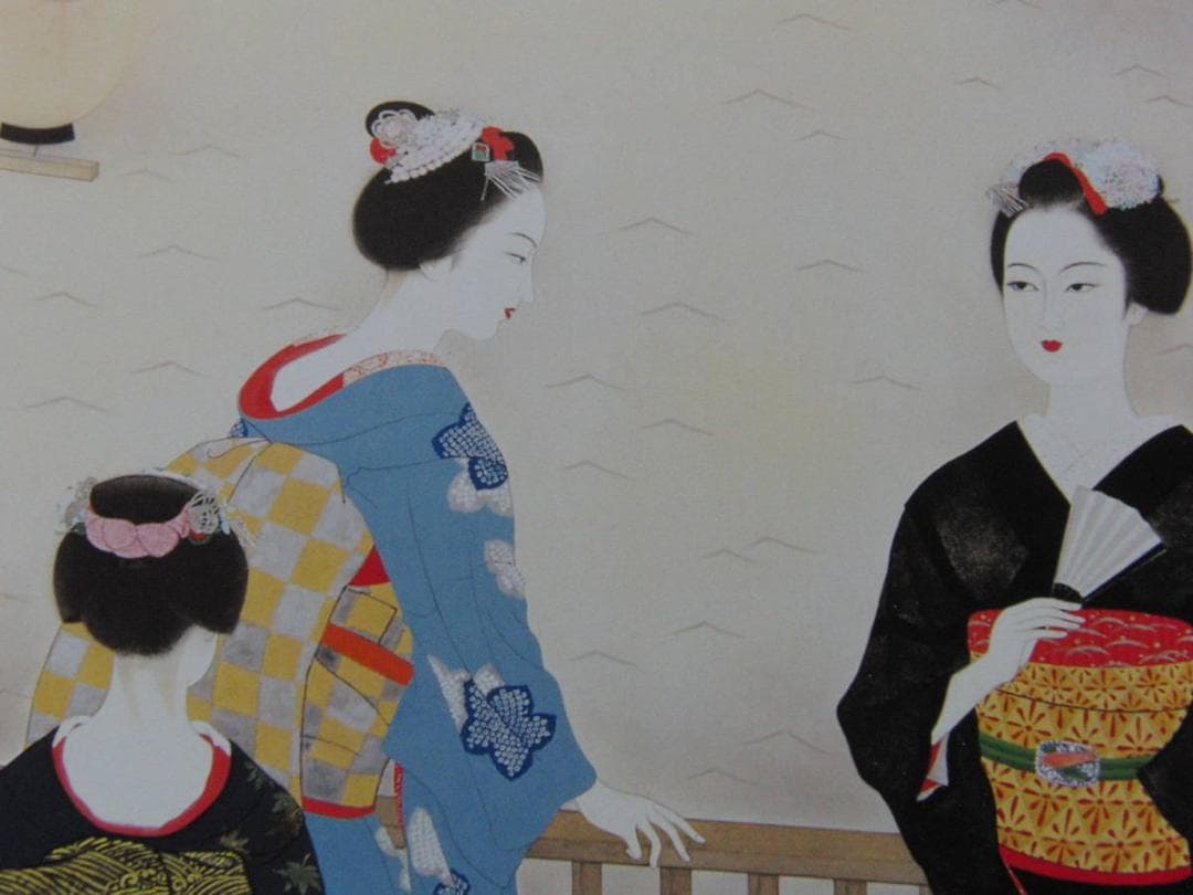 高木義夫、【床涼み】、希少な額装用画集より、新品額装付、状態良好