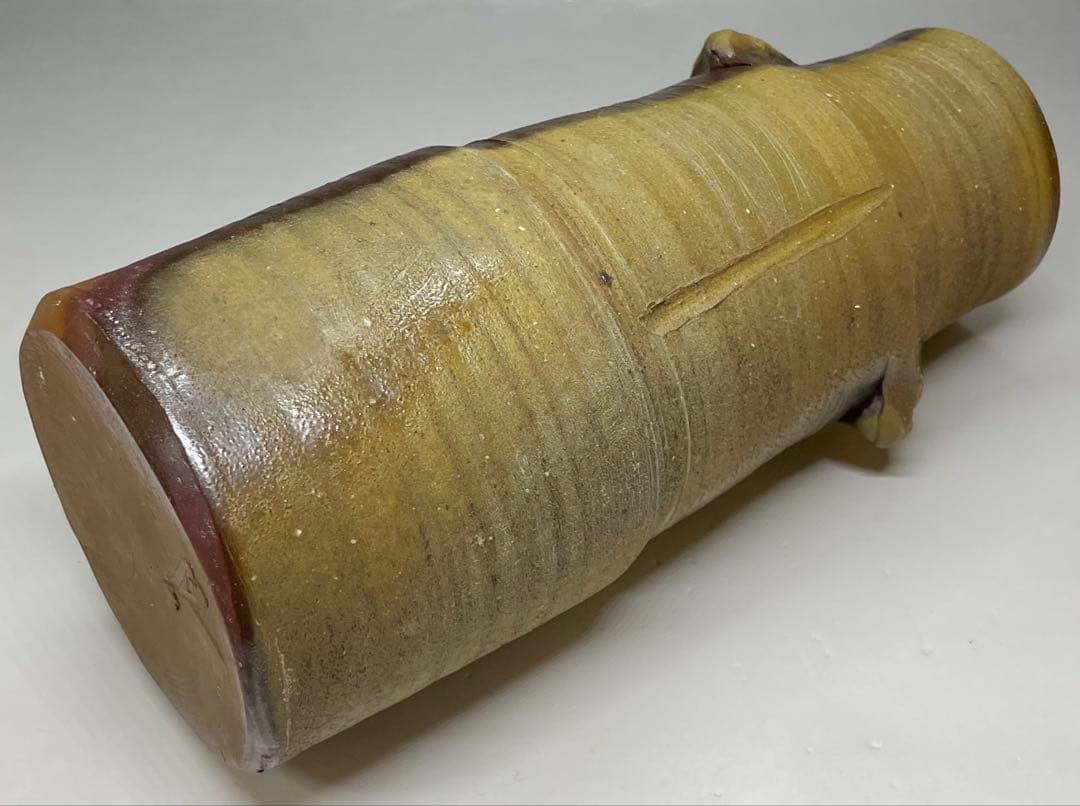 人間国宝　藤原雄　備前花入　耳付花入　備前焼　共箱(四方桟盛蓋) 栞　C 313