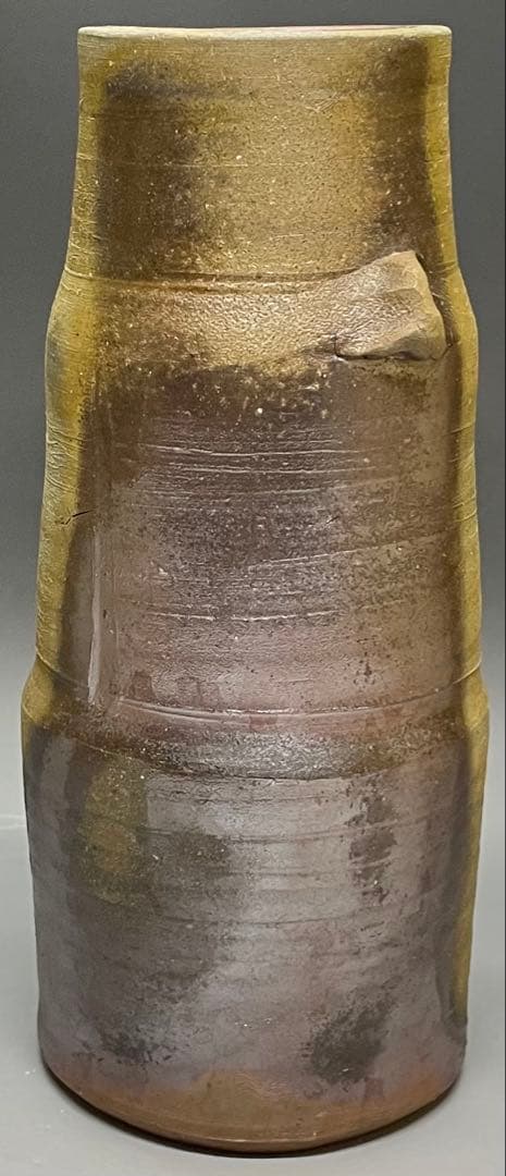 人間国宝　藤原雄　備前花入　耳付花入　備前焼　共箱(四方桟盛蓋) 栞　C 313