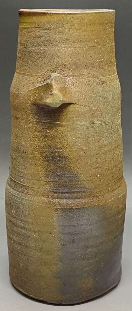 人間国宝　藤原雄　備前花入　耳付花入　備前焼　共箱(四方桟盛蓋) 栞　C 313