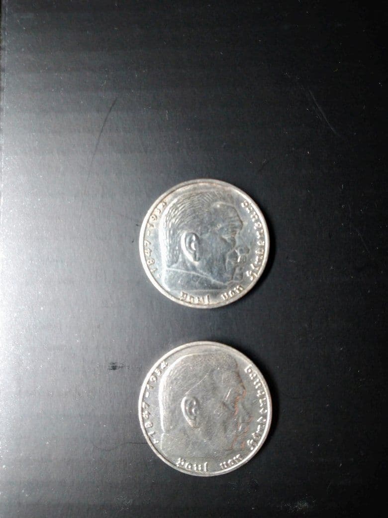 ドイツ2ライヒスマルク銀貨 シルバー2枚セット1937年製と1939年製