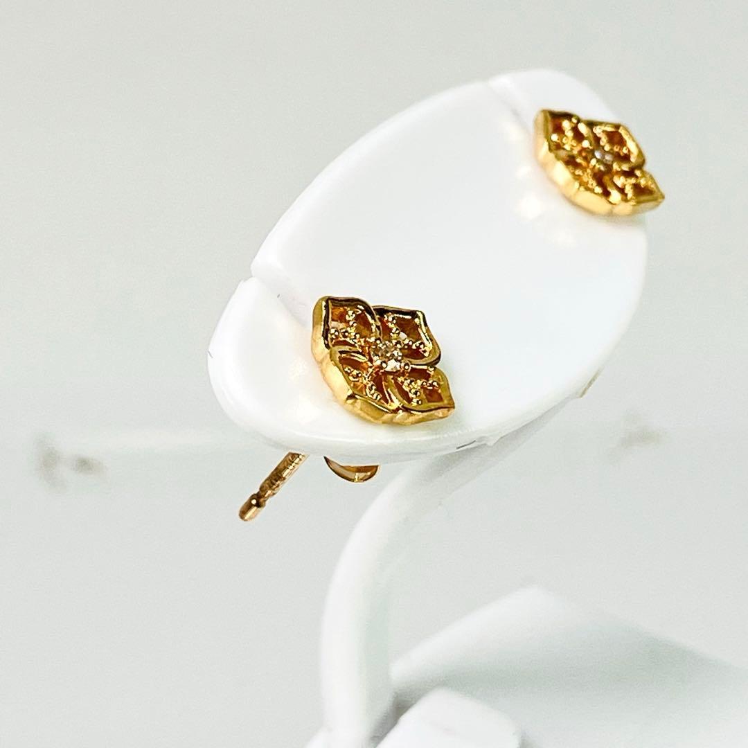 agete アガット K10YG ダイヤモンド付 ピアス D:0.02ct