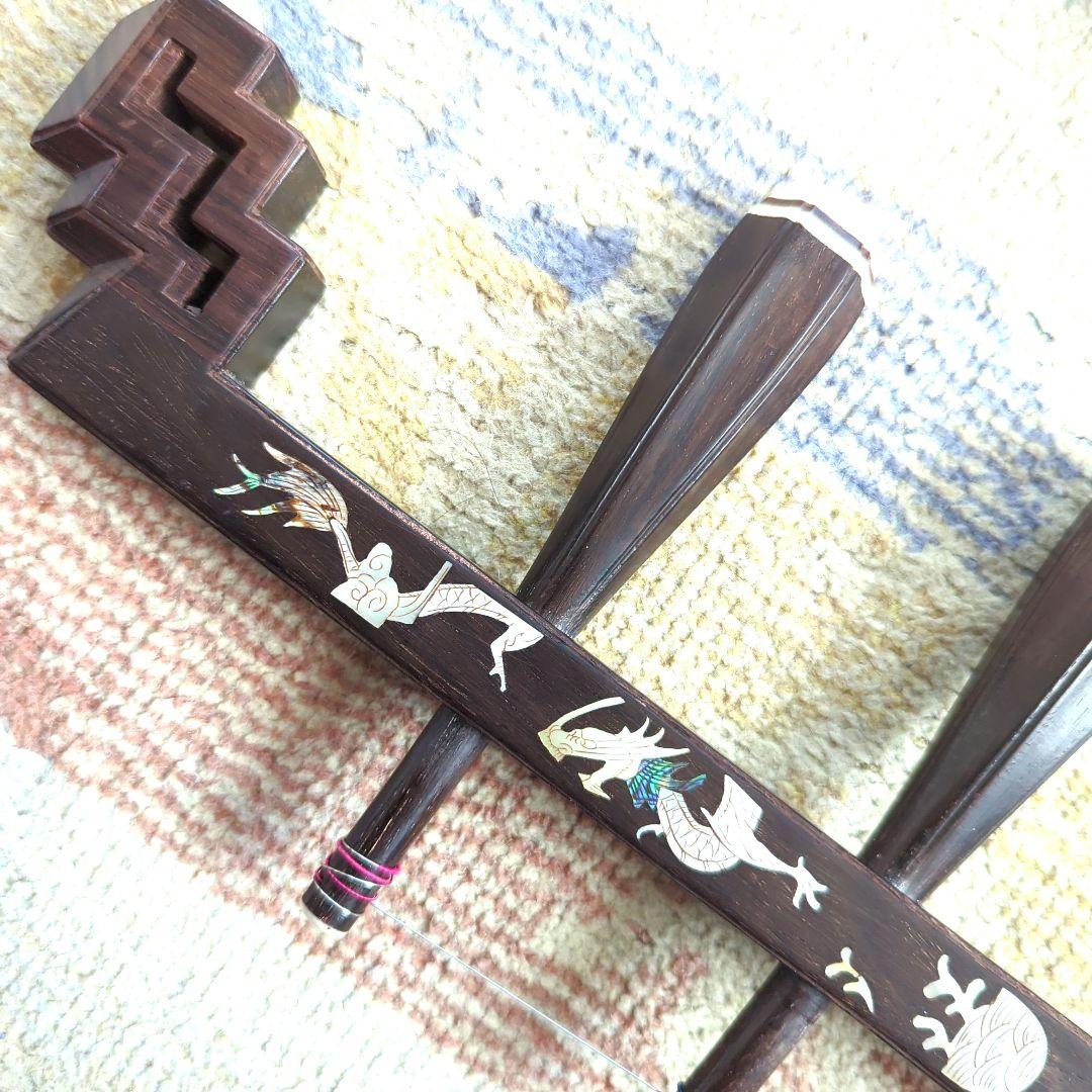 胡涵柔製作 16 未使用 明清老紅木 螺鈿二胡 龍、鳳凰