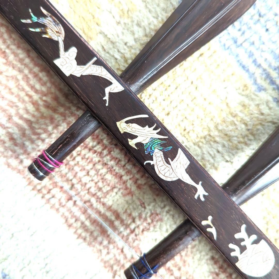 胡涵柔製作 16 未使用 明清老紅木 螺鈿二胡 龍、鳳凰