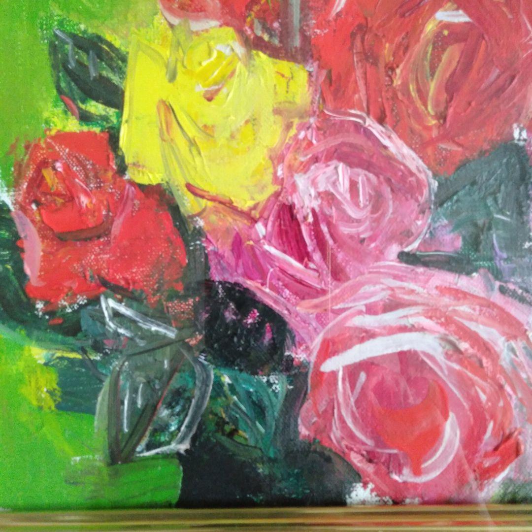 安井賞画家　矢野欣二　「バラ」　油彩画 　木製額縁付き 　F3号　箱付き