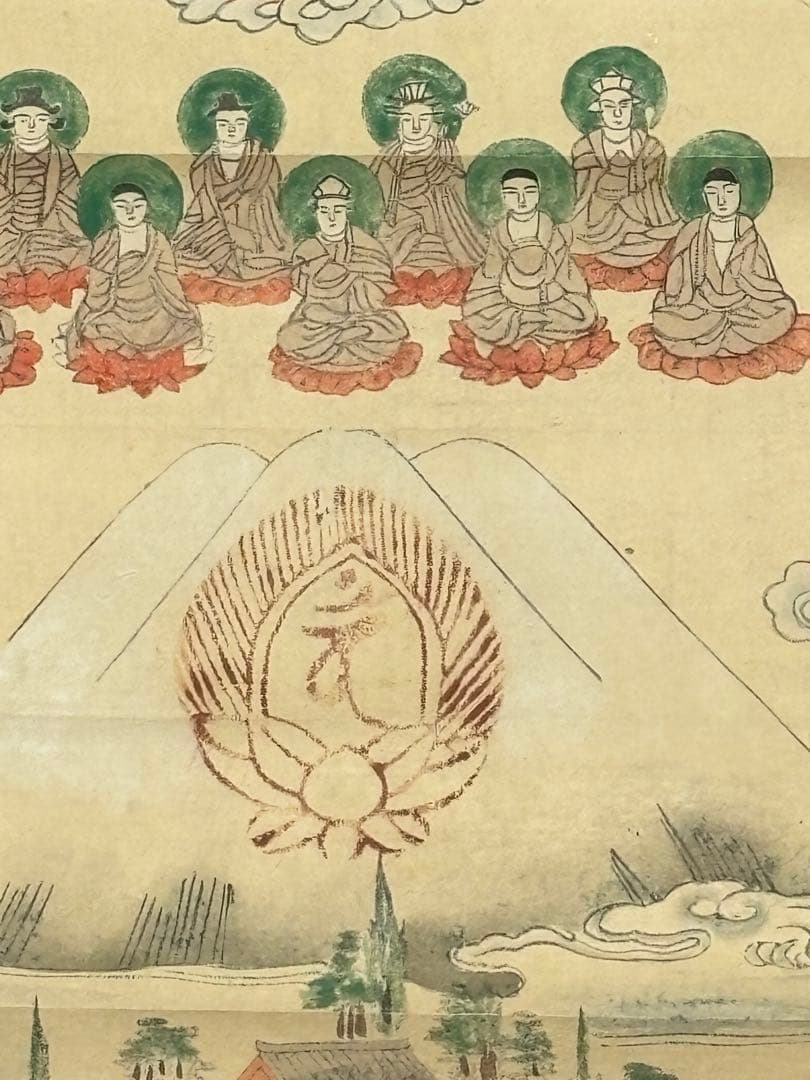 「富士曼荼羅」彩色木版画 掛軸1幅|掛け軸 木版刷り 江戸時代 富士山 冨士