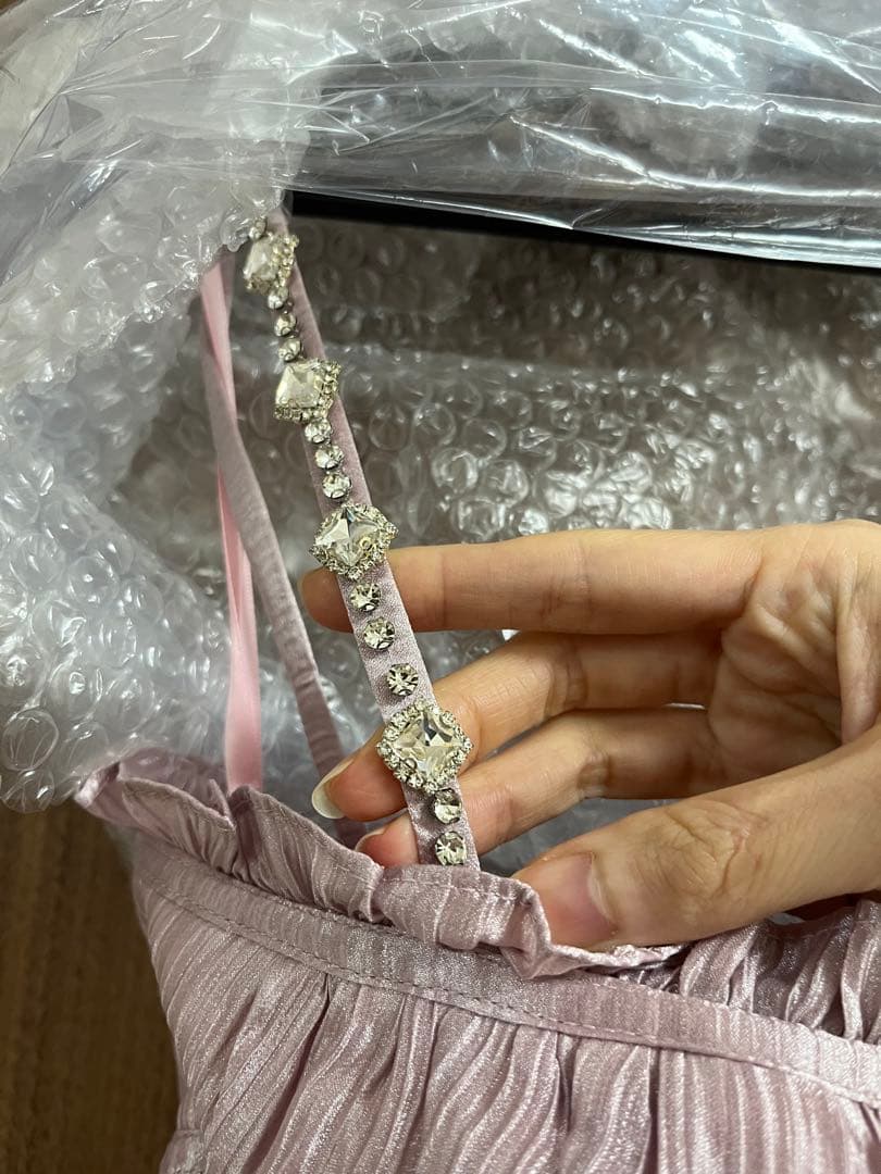 ROBE de FLEURS シャーリングサテンミニキャバドレス　S ピンク