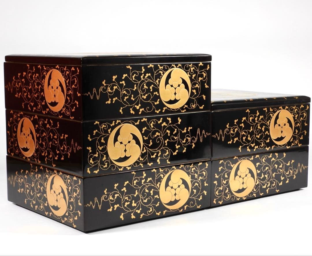 茶道具 輪島塗 上等黒内梨地金蒔絵 五段重 重箱