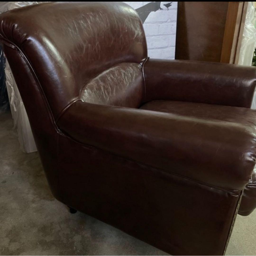 チェスターフィールド ブラウン PUレザー VINCENT 1人掛けソファ