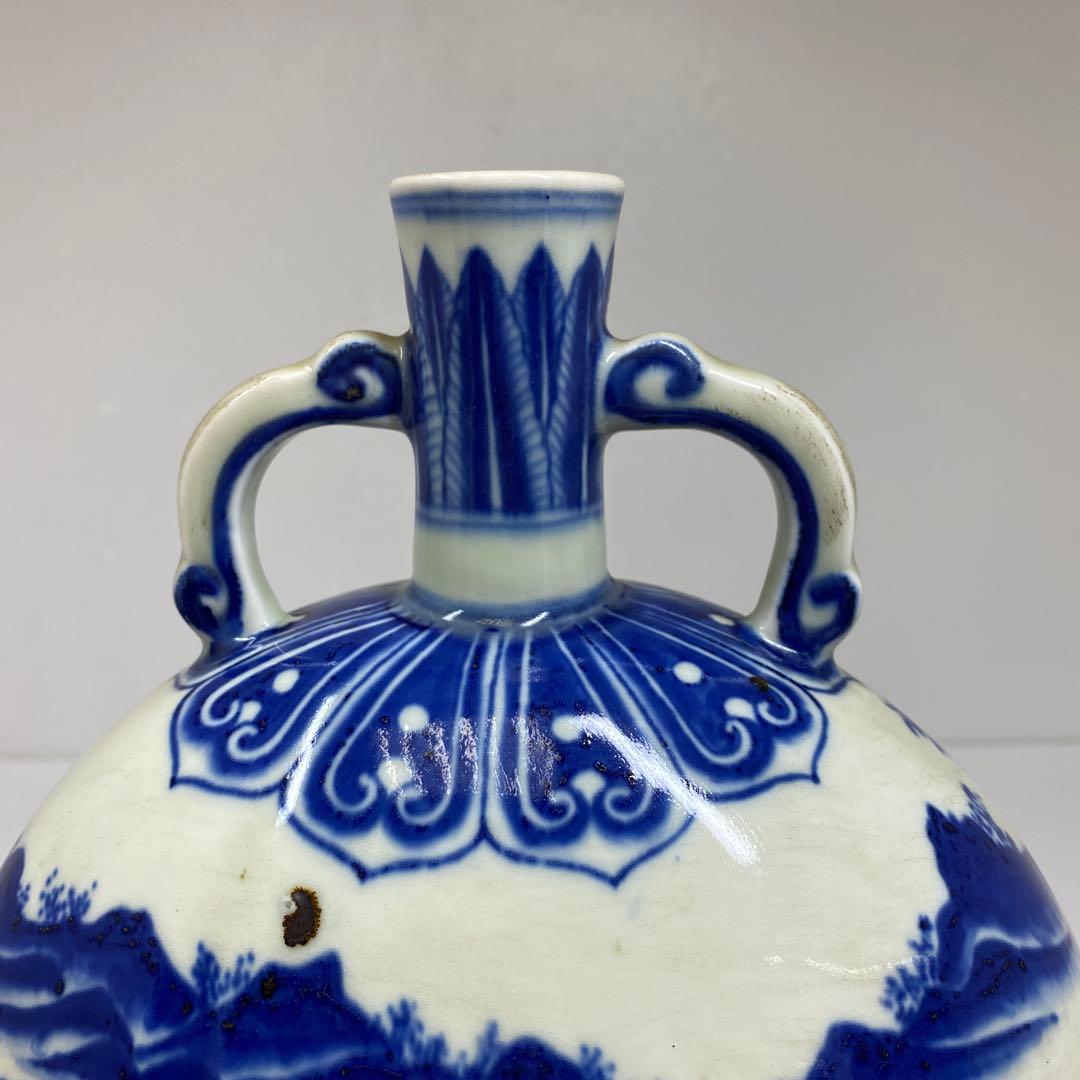 専用中国美術　大明宣徳年表青花花瓶　高さ約26.2㎝　タルチ　東さ7-0206①