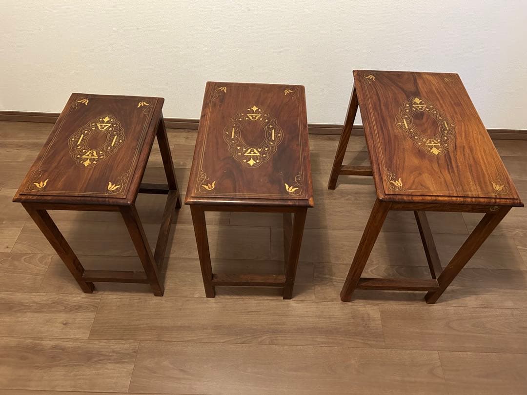 アンティーク　ネストテーブル 　象嵌　イギリス　インレイ　ヴィンテージ　入れ子