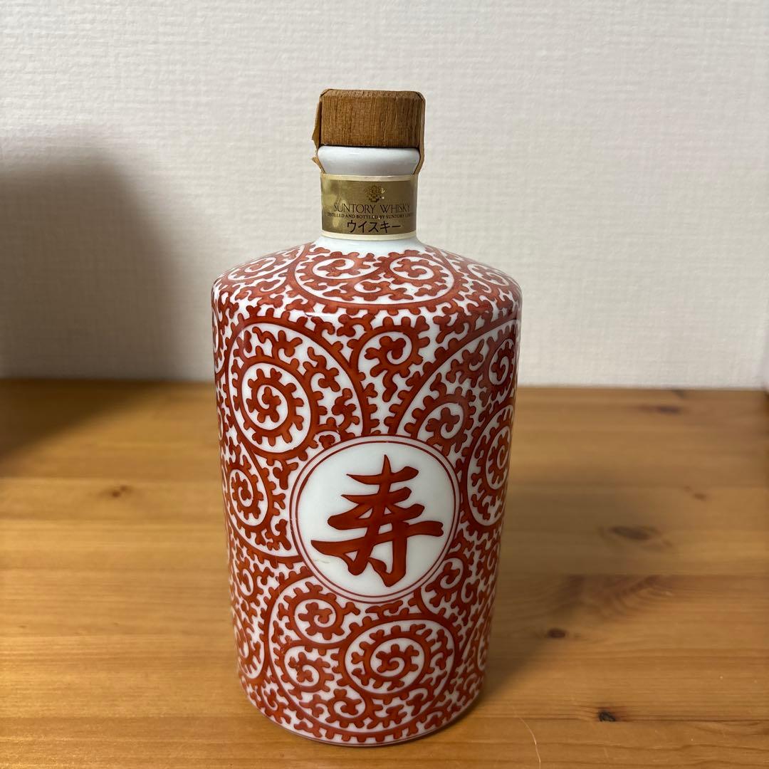 サントリーウイスキー　白州 赤絵蛸唐草 寿 文筒形瓶 有田焼 陶器ボトル 未開封