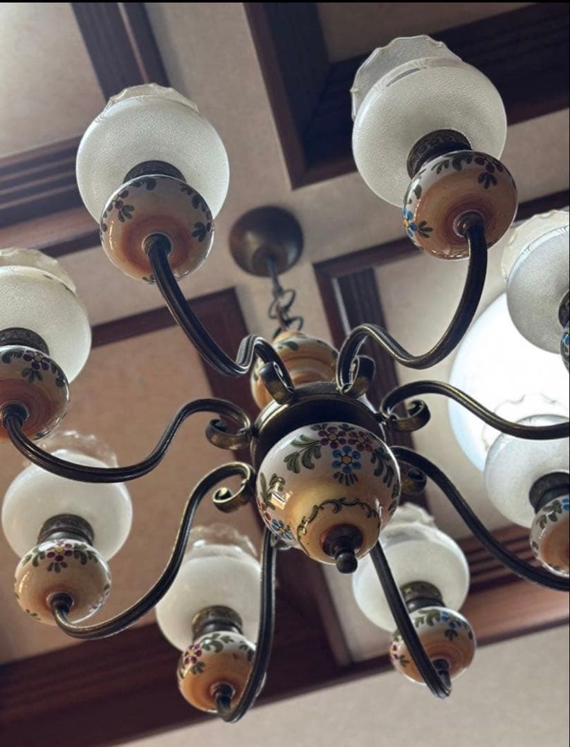 フラワーパターン シャンデリアと壁付けライトセット