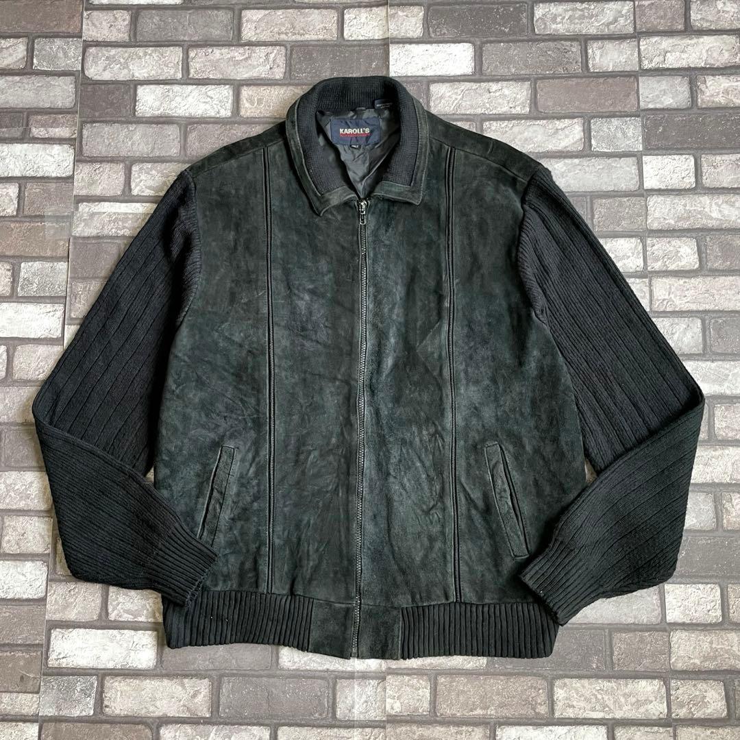 suède leather zip knit jacket black 2XL