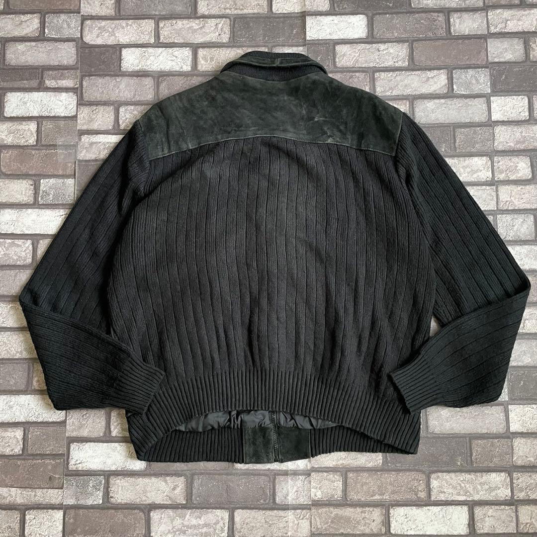 suède leather zip knit jacket black 2XL