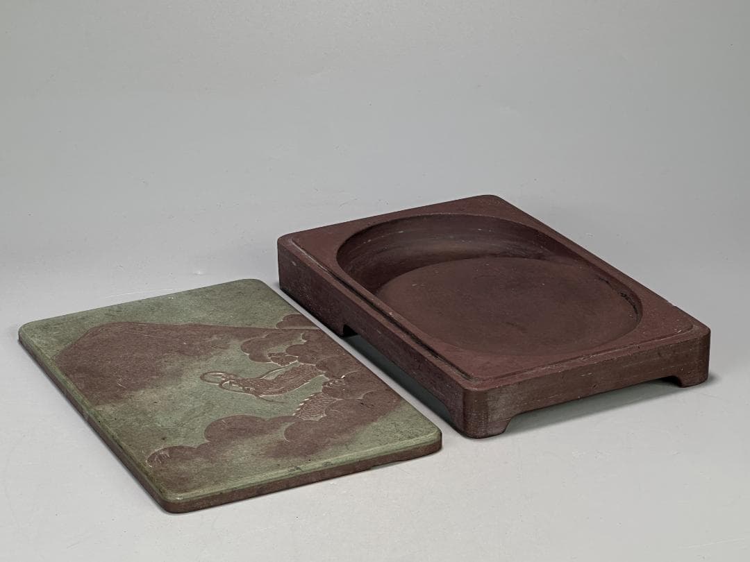 書道具　硯　雲龍文蓋付硯