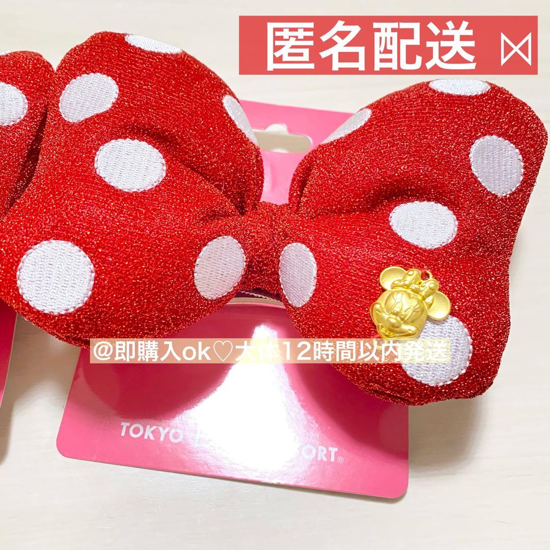 【大】ミニー 水玉 リボン ヘアゴム 2個セット ディズニー ファンタジー