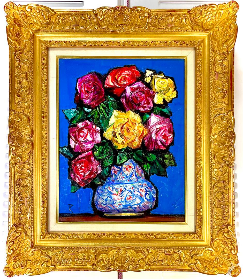 中川力　真作「ばら」 油彩6号　格調高い薔薇図名品　師：有島生馬