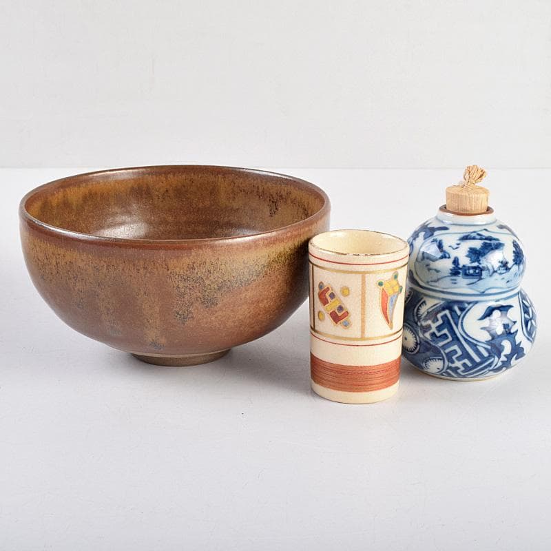 茶道具　春慶塗　利休茶箱　茶碗　振出など　九点　一式　仕覆付　M　R9344