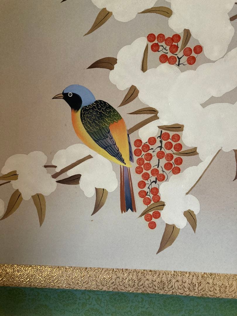 掛け軸　4本セット　四季花之図　慶胤　絹本　尺八　花鳥　春夏秋冬