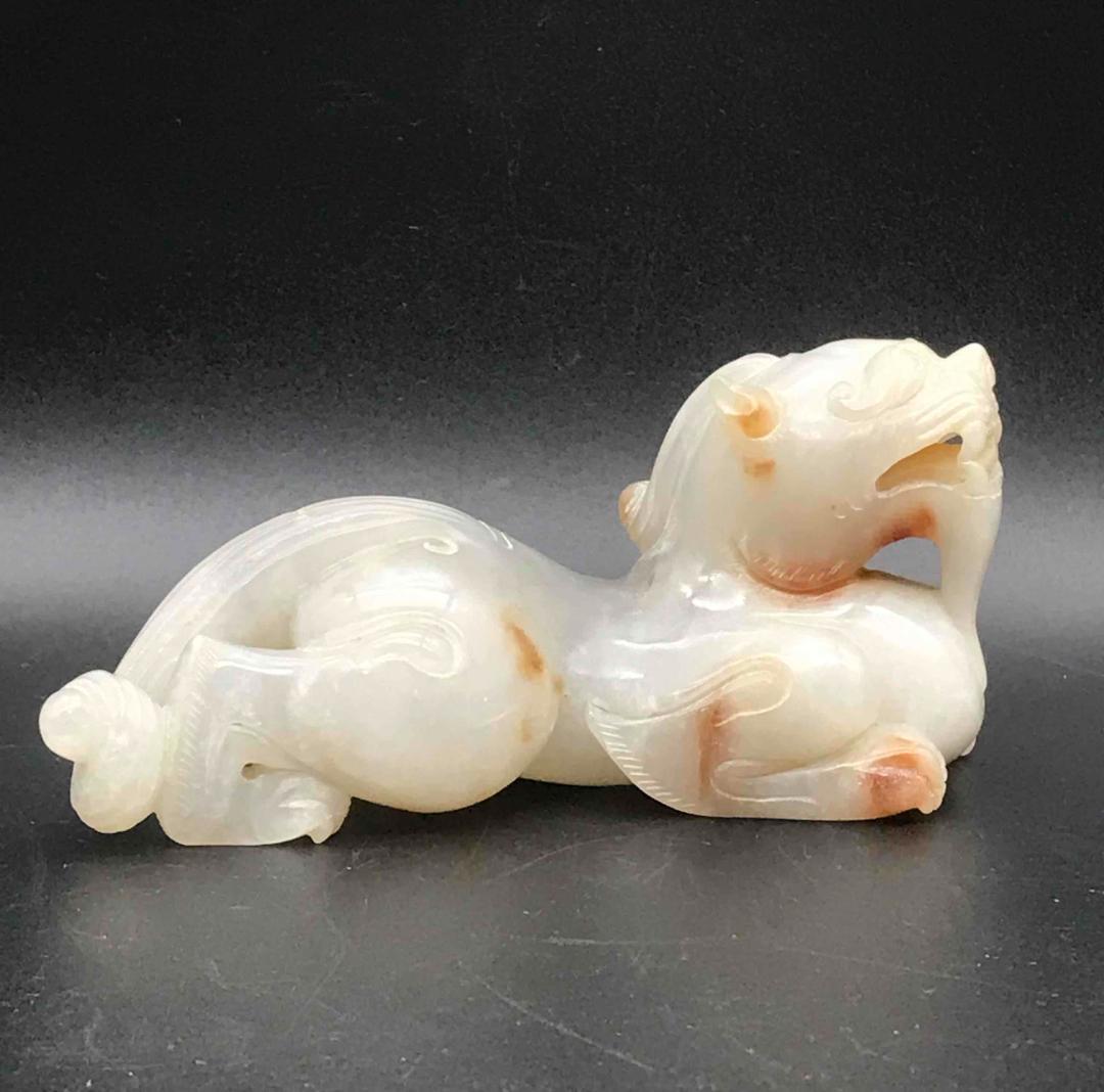 中国古美術　明時代　古玉石 和田玉 山海經 聚財富瑞獸 神獸貔貅(F-31)