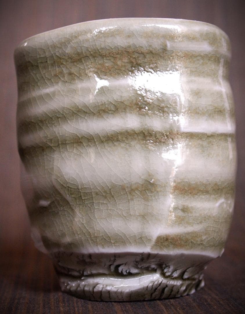 希少作★谷本貴【師：師：森正・谷本景】白磁(ビードロ）湯のみ★共箱