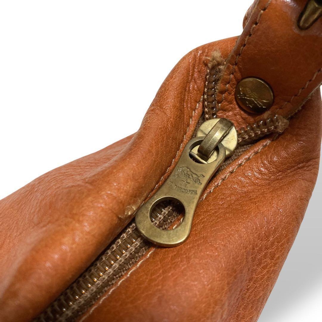 【美品】イルビゾンテ　バケツ型　ショルダーバッグ　オールレザー　ロゴ型押し　茶