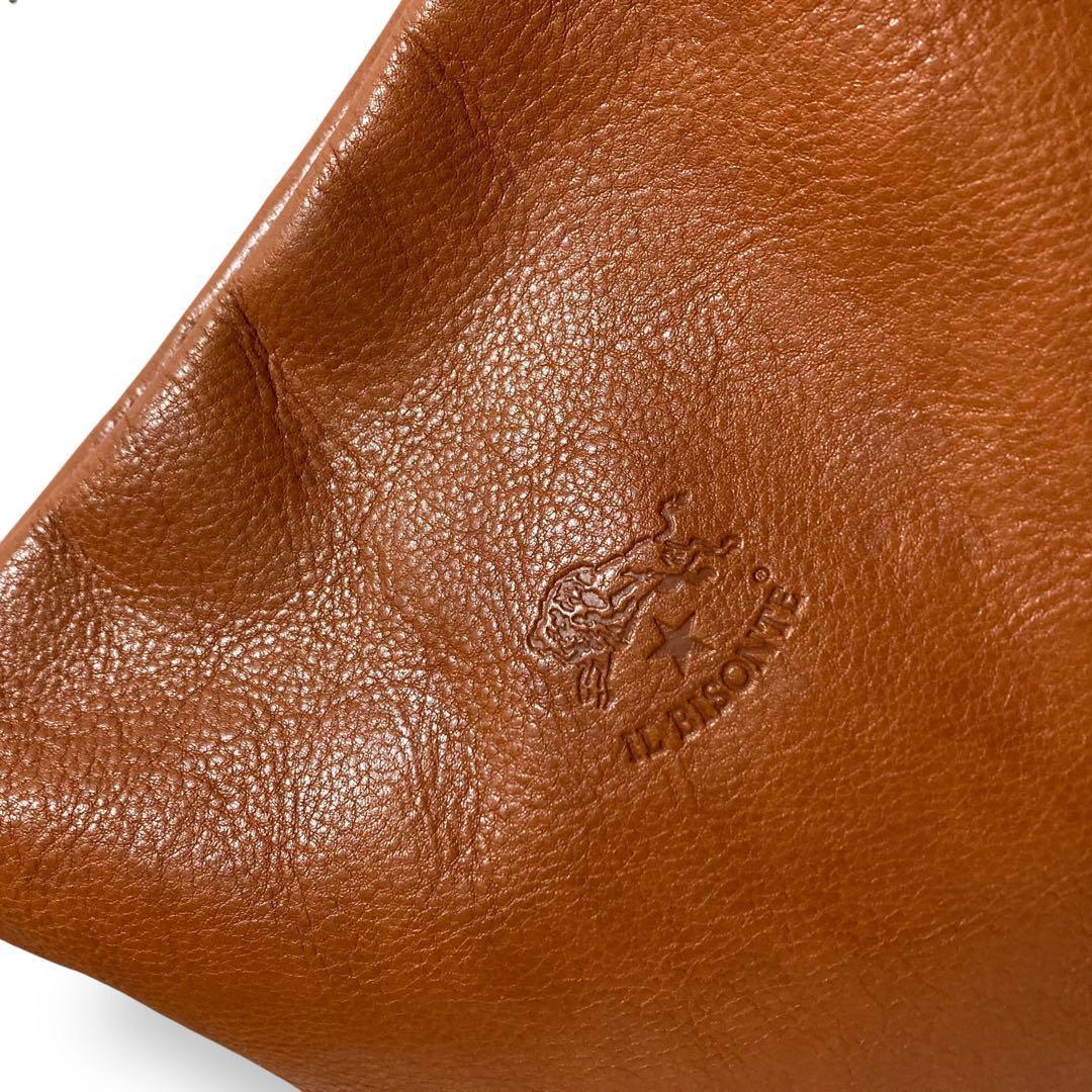 【美品】イルビゾンテ　バケツ型　ショルダーバッグ　オールレザー　ロゴ型押し　茶