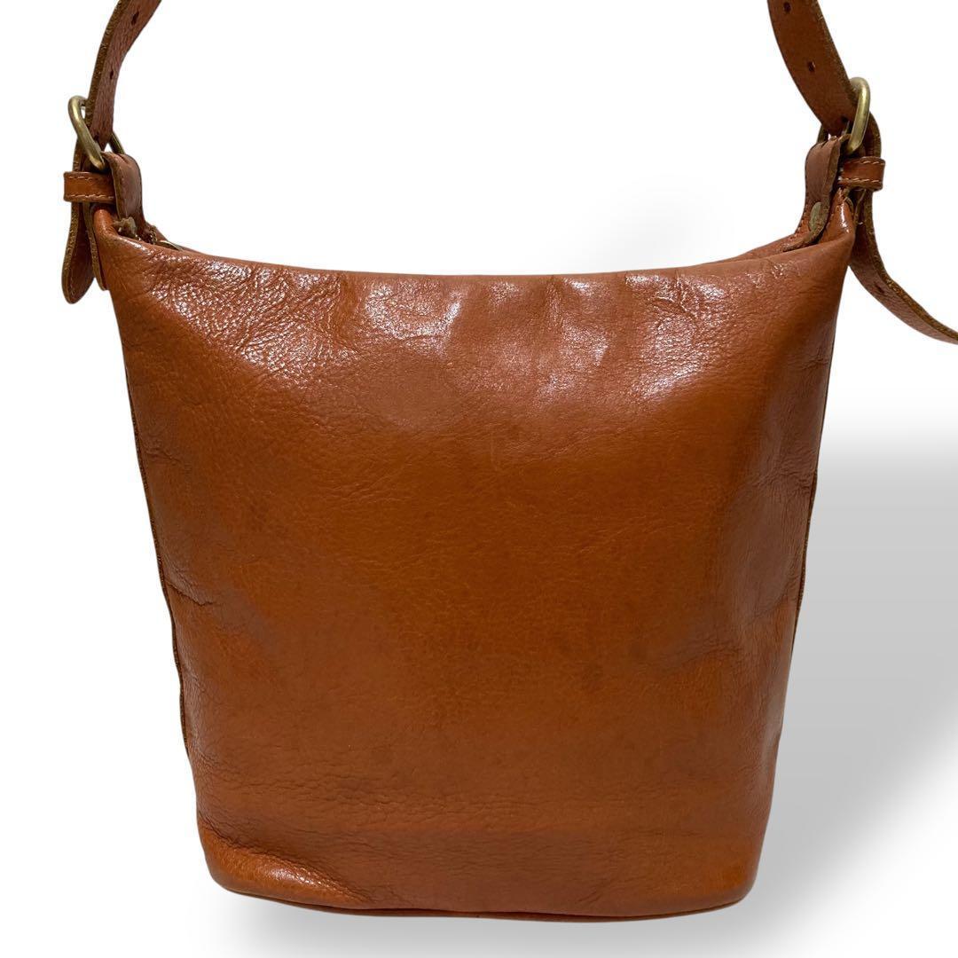 【美品】イルビゾンテ　バケツ型　ショルダーバッグ　オールレザー　ロゴ型押し　茶