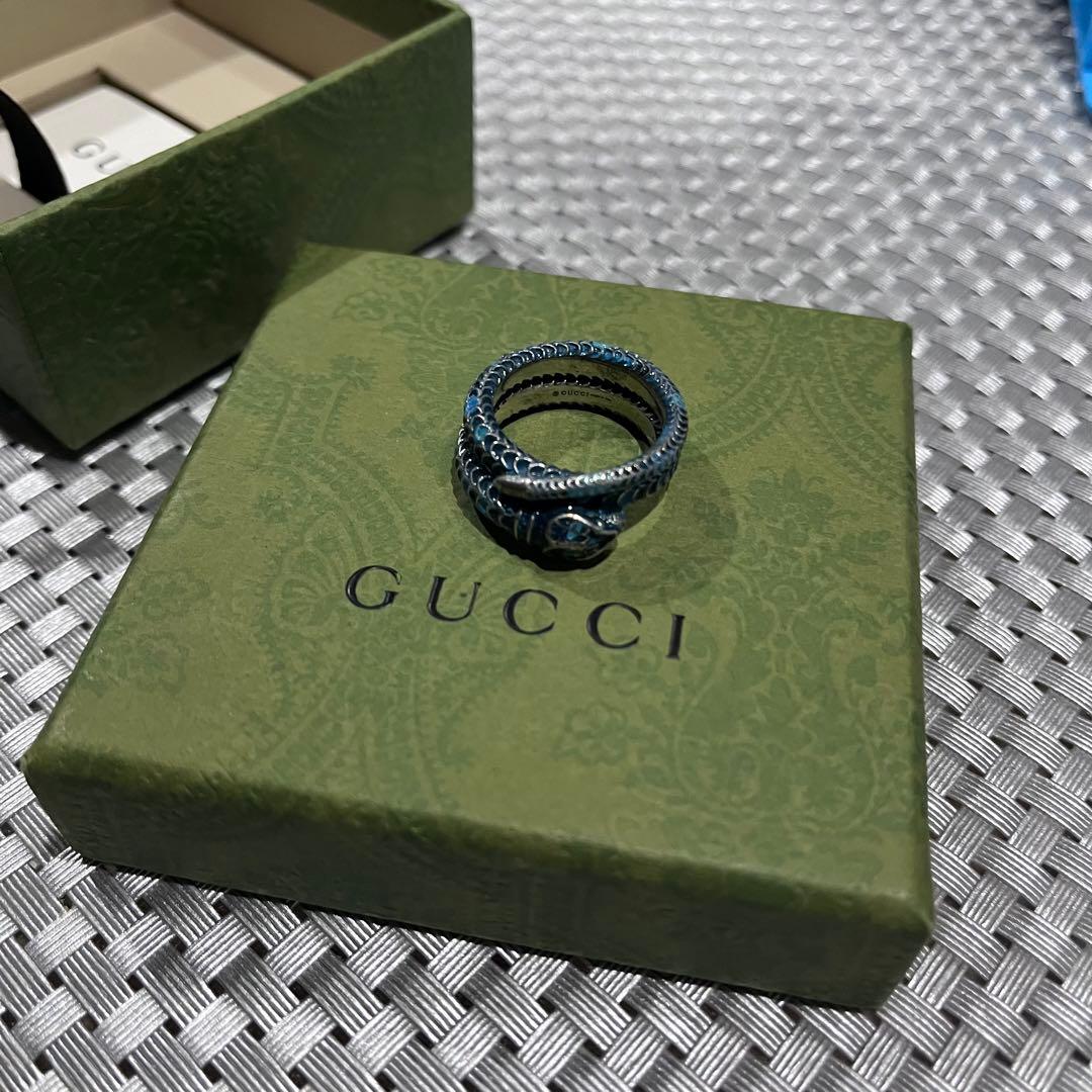 gucci ミケーレ期ガーデンスネークリング　ブルーラッカー　17号　デムナ