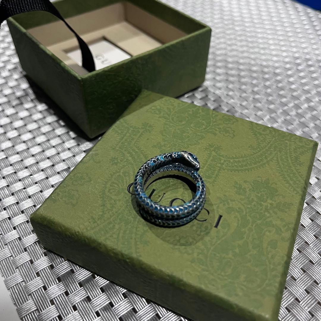 gucci ミケーレ期ガーデンスネークリング　ブルーラッカー　17号　デムナ
