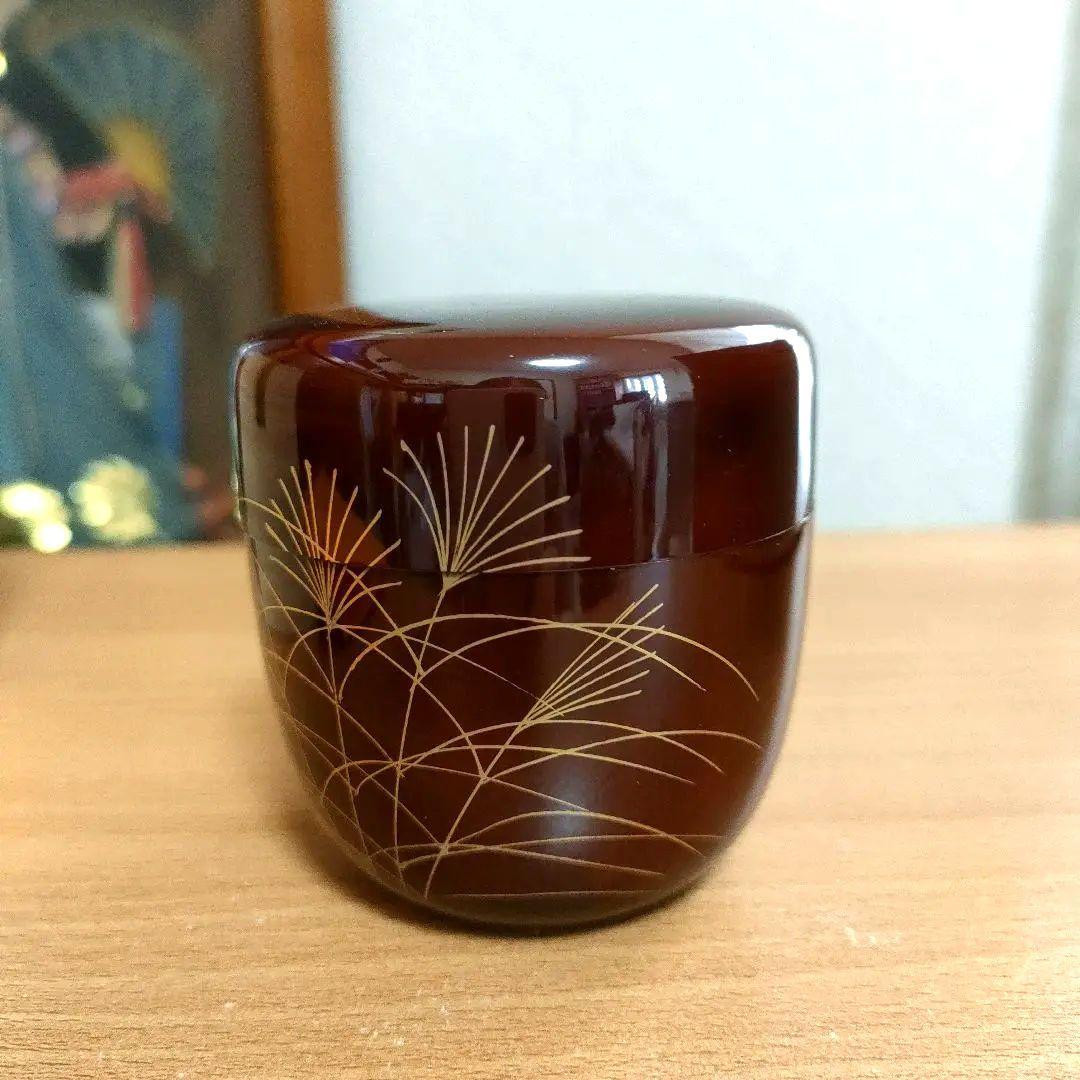 〈新品未使用〉中棗　中村宗悦作　秋野　茶器　抹茶入れ　共箱、共布あり　茶道具