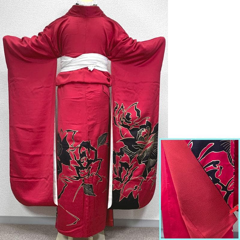 511z38〇モダン 振袖 金彩 バラ文様 濃いピンク〇美品 成人式 結婚式