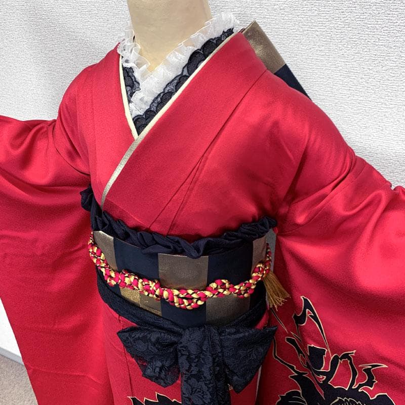 511z38〇モダン 振袖 金彩 バラ文様 濃いピンク〇美品 成人式 結婚式