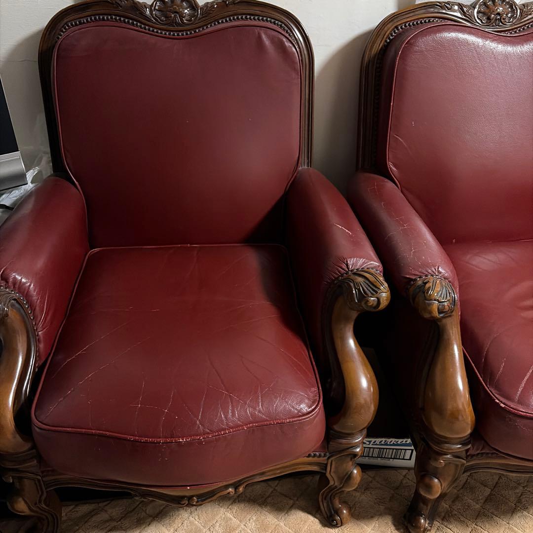 お値下げ　クラシック 赤 レザー アームチェア　1人掛け