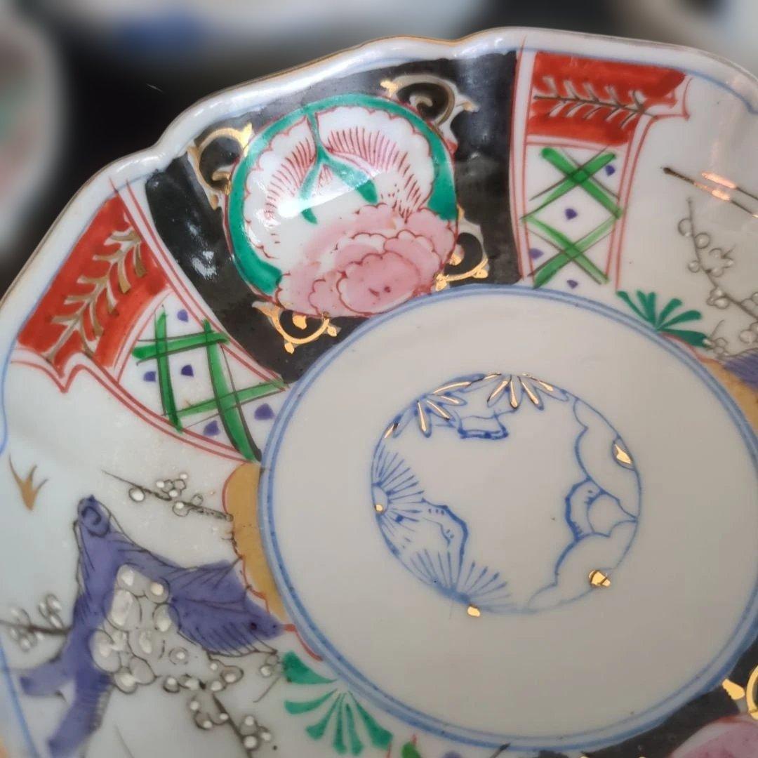 骨董　伊万里　色絵　なます皿　皿　陶器　梅に燕　花弁形　5枚〜