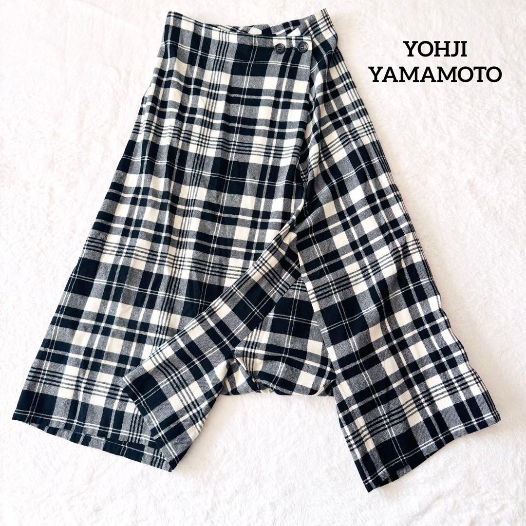 美品✨ ヨウジヤマモト 変形 サルエルパンツ ワイド チェック ラメ 2 ウール