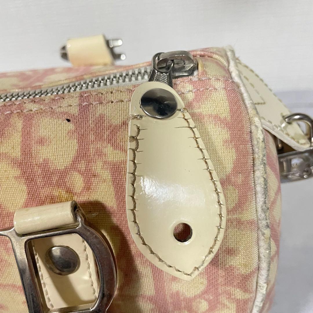 ディオール Dior ミニボストンバッグ トロッター柄 ホワイト ピンク　総柄