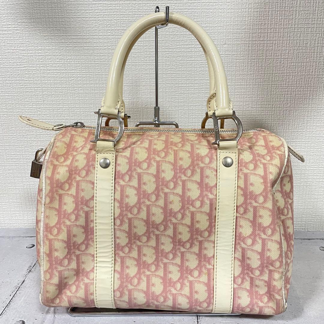 ディオール Dior ミニボストンバッグ トロッター柄 ホワイト ピンク　総柄