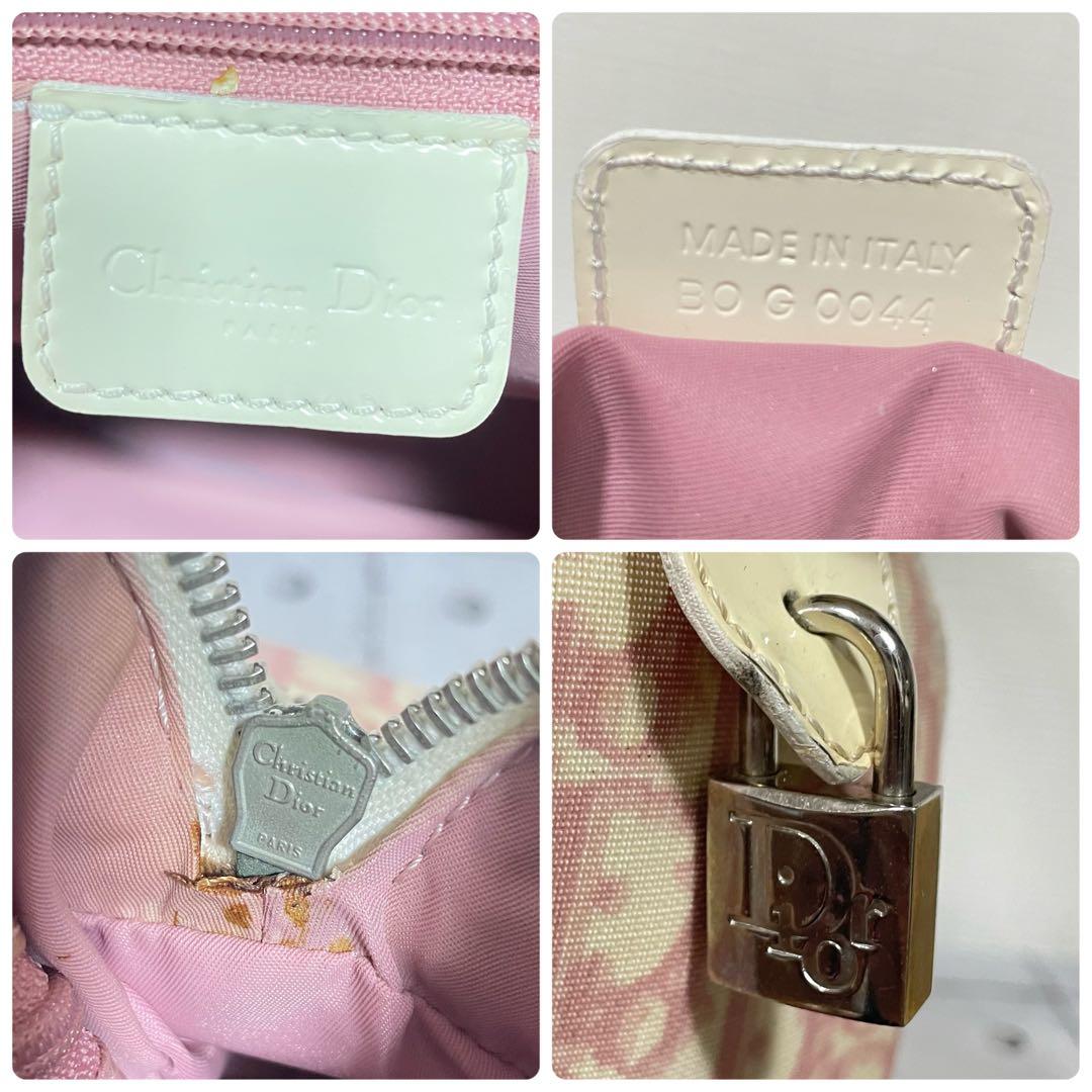 ディオール Dior ミニボストンバッグ トロッター柄 ホワイト ピンク　総柄