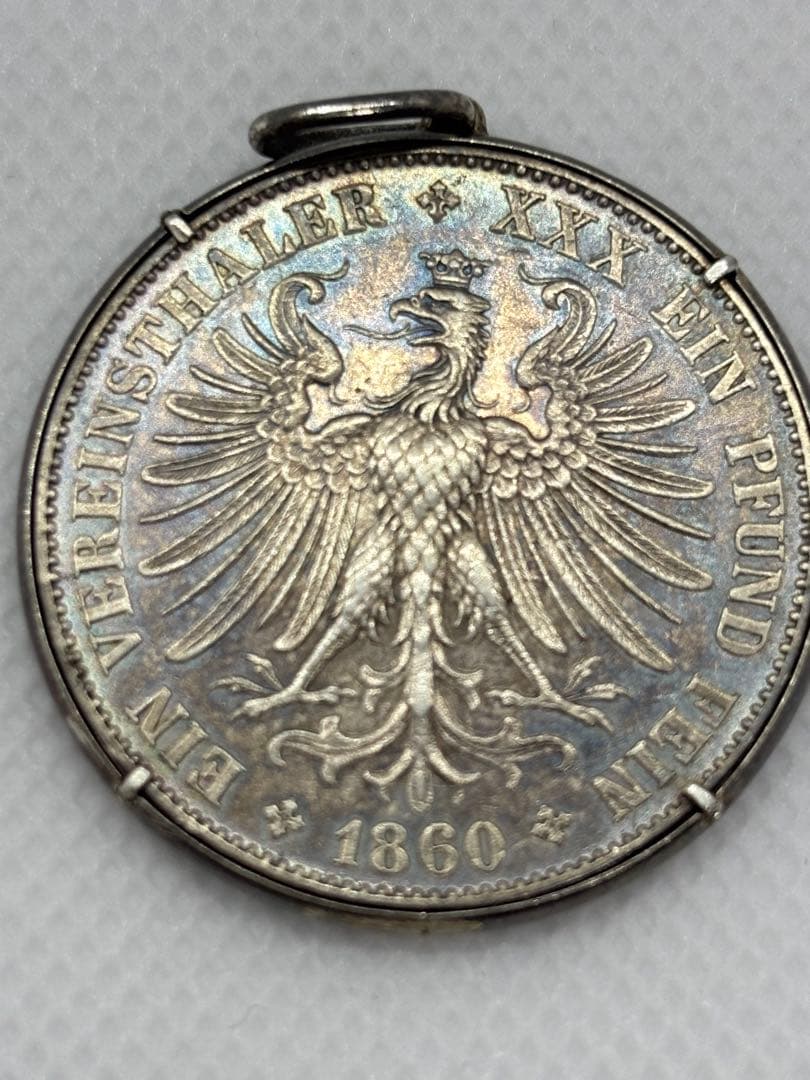 #1860年ドイツフランクフルトフランコニア女神像1ターラー銀貨　加工品　P-5