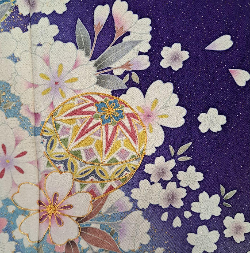 未使用に近い フルセット 正絹振袖 ラメ入ブルー桜柄 成人式 卒業式に最適