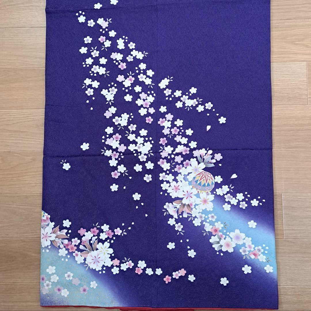 未使用に近い フルセット 正絹振袖 ラメ入ブルー桜柄 成人式 卒業式に最適