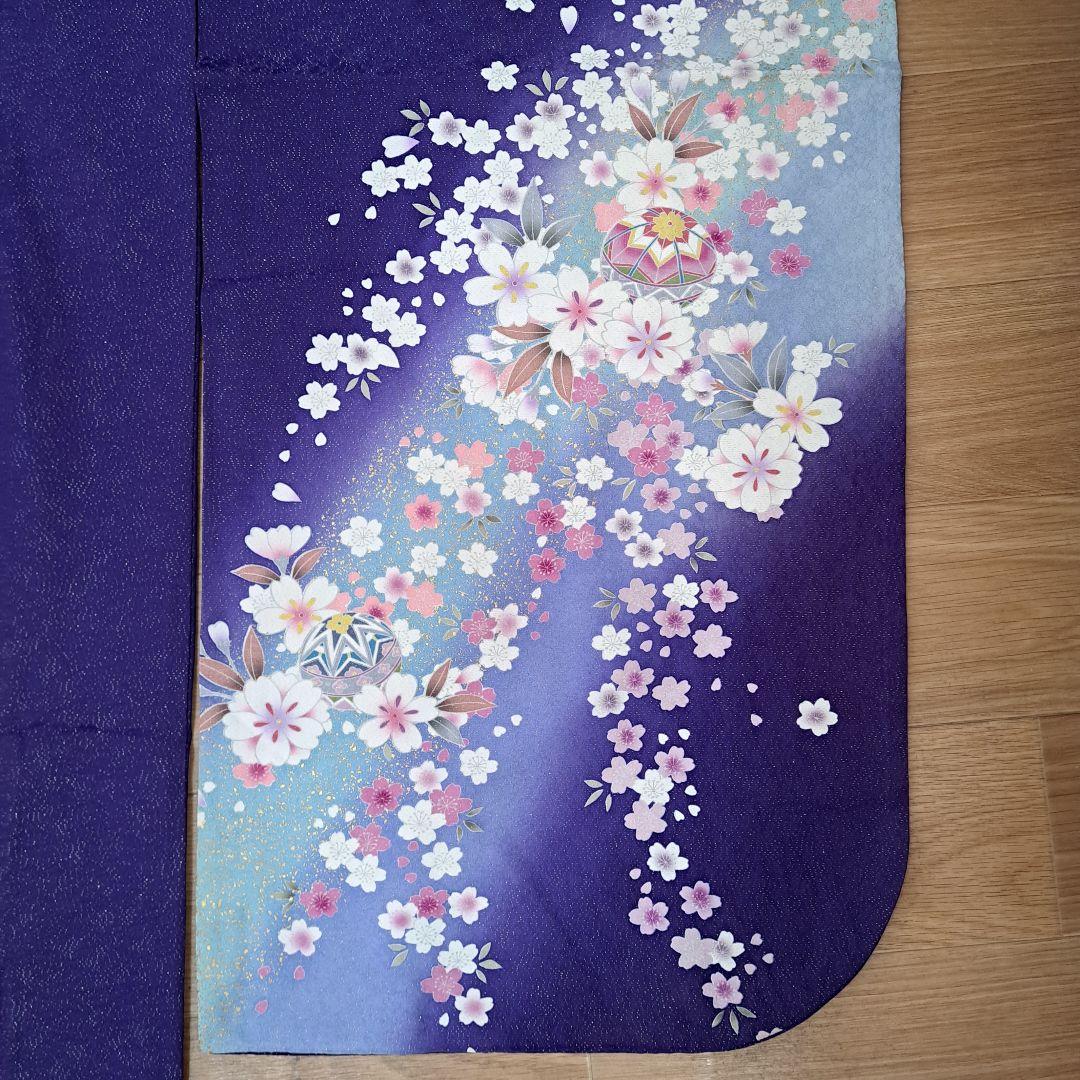 未使用に近い フルセット 正絹振袖 ラメ入ブルー桜柄 成人式 卒業式に最適