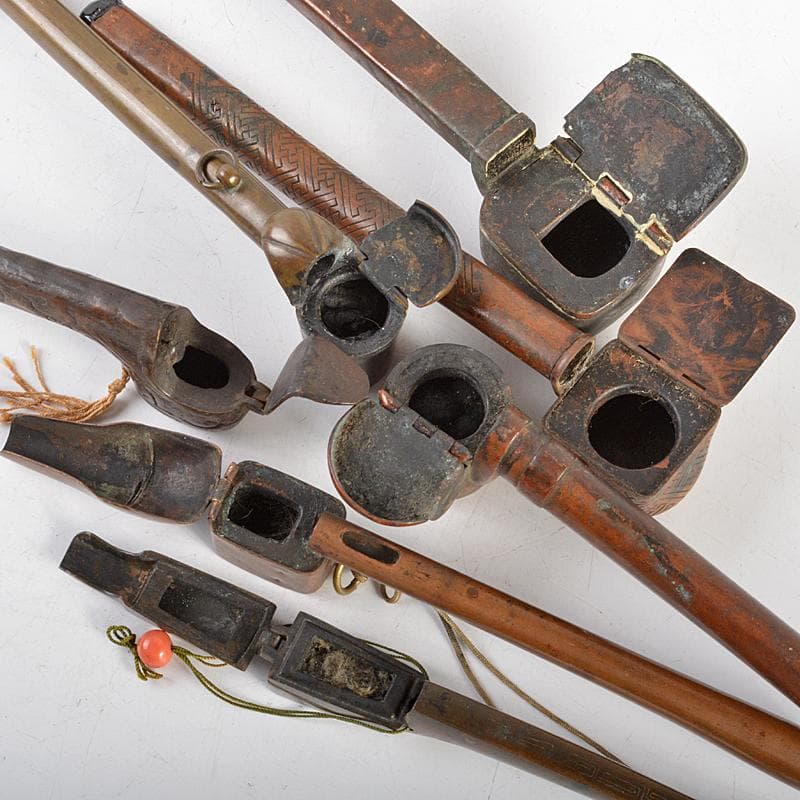 時代提げ物　書道具　古銅　矢立　15点まとめて　F　R7308