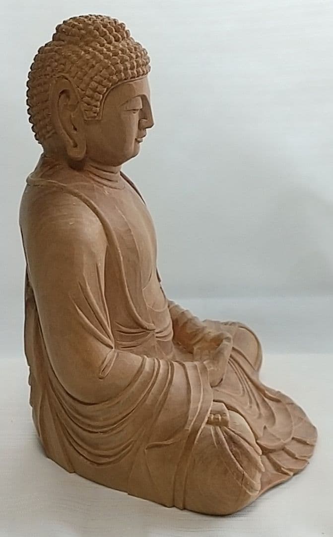 釈迦如来坐像 3寸 #334 像のみ 金彩無 お釈迦さま ◆白檀 木彫 仏像