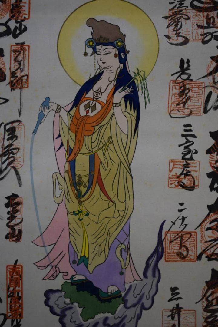 真作/西国三十三ヶ所/三十三ヵ所霊場集印肉筆掛軸/布袋屋掛軸HF-323