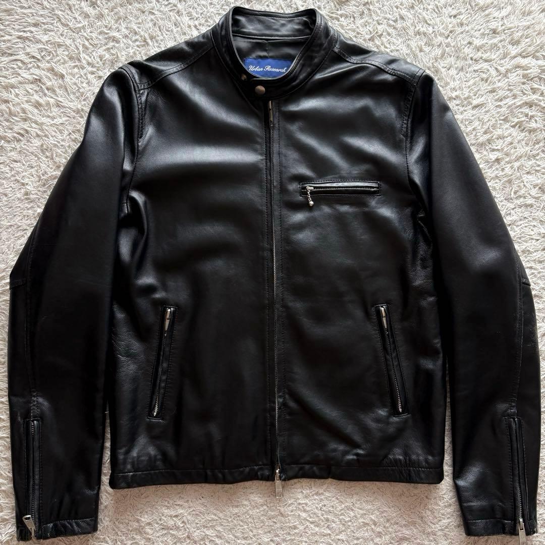 ★美品 Lサイズ★ アーバンリサーチ シングルライダース 羊革 ダブルジップ 黒