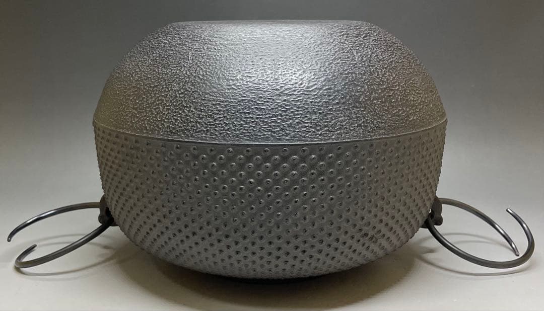 人間国宝　高橋敬典　丸霰釡　茶釜　あられ　釜釻　共箱 　T033